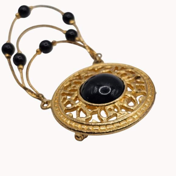 VTG Brooch Boho Cottage Hippy Western Chic Statement Gold Tone Black Rhinestone - Picture 6 of 12